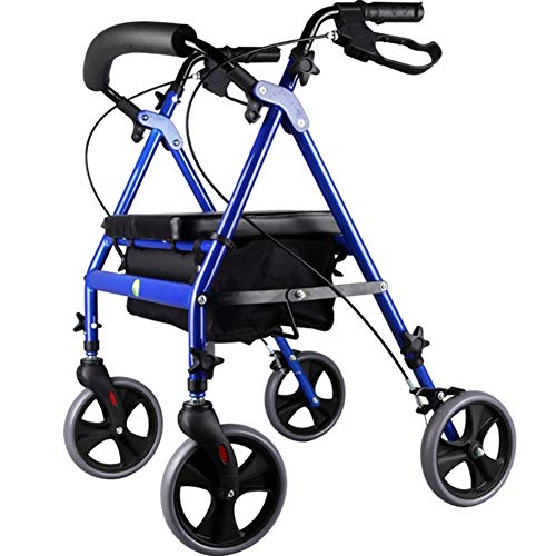パッド入りシートと背もたれ付き歩行器ウォーカー、大人、高齢者、高齢者、障害者向けの折りたたみ式ローリングウォーカーエイド、ブルー Full of stars