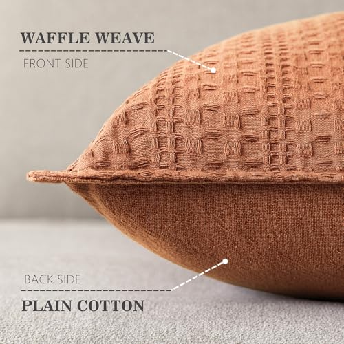 Image of Foindtower Set of 2 Decorative Cotton Waffle Weave Throw Pillow Covers Euro Shams Cushion Covers Accent European Pillowcase for Bed Couch Sofa Bedroom Living Room Home Decor 24x24 Inch Burnt Orange