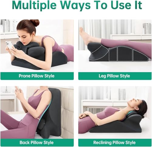 Image of FOVERA Memory Foam Ergonomic Prone Pillow for Sleeping, Wedge Pillow for Bed, Reading, Back Pain, Acid Reflux & Leg Elevation, Ideal for Prone Sleeping & Massage, Washable Cover