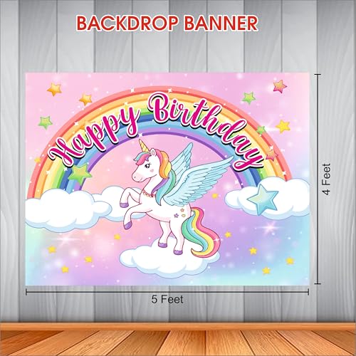 Image of Unicorn Birthday Backdrop 5x4 Ft | Backdrops for Decoration | Birthday Decoration Backdrop | Banner for Kids Theme Party