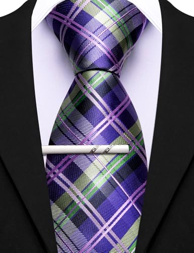 Image of Barry.Wang Mens 6 PCS Ties Silk Striped Paisley Check Floral Necktie Silky Woven Wedding Business Party Ties 3.34 inch