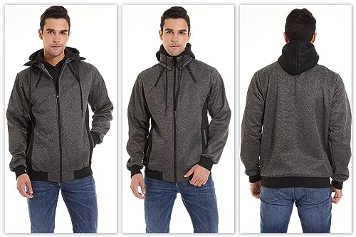 Image of YuKaiChen Men's Hooded Jacket Slim Fit Double Zipper Turtleneck Fleece Hoodie Outerwear