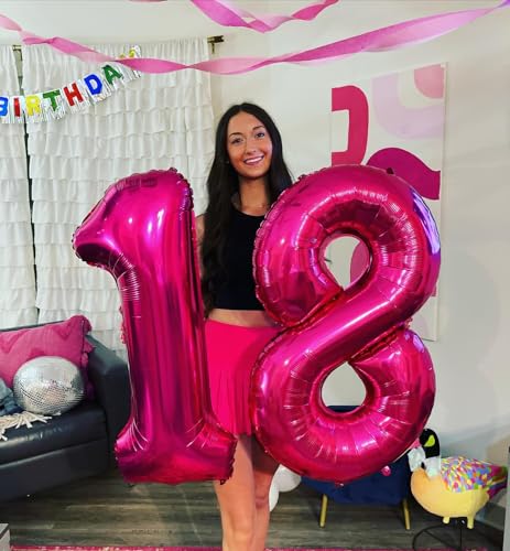 Image of Hot Pink Number 8 Balloon 40 Inch, 8th Birthday Party Decorations, Giant 8 Foil Balloon for Party Supplies