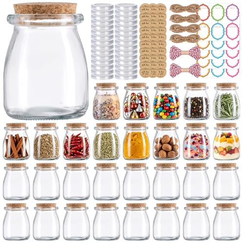 30 Pack 7oz Glass Jars with Cork Lids & PE Lids Yogurt & Candle Jars
