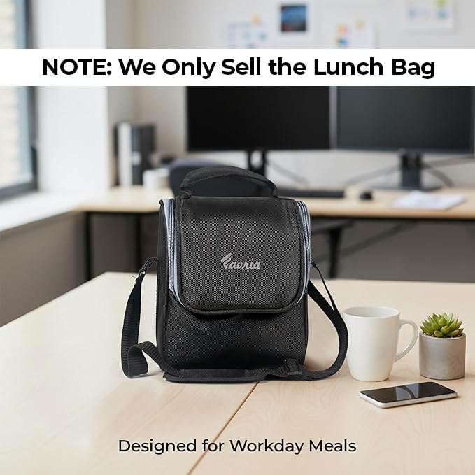 Image of Favria Insulated Lunch Bag for Office Use Men Women | Fits Up to 3 Lunch Boxes with Space for Sauce Box, Water Bottle, Cutlery & Napkin | Tiffin Box Carry Bag with Handle Strap (Executive Pro Black)