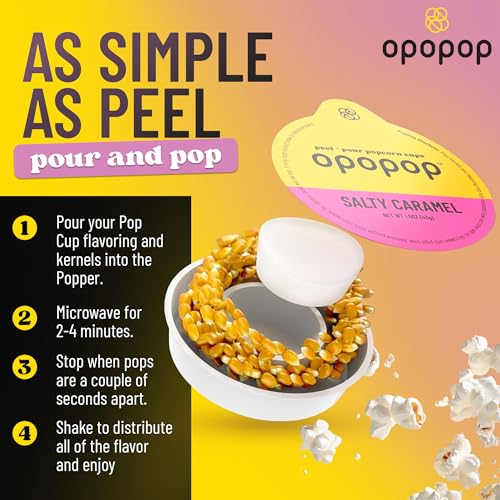 Opopop Salty Caramel & Super Butter Microwave Popcorn Pop Cups 6-Pack Each Bundle - Gourmet Flavored Snack Set for Home Movie Nights - Non-GMO, BPA & Gluten Free - Peel Pour Pop - image 3