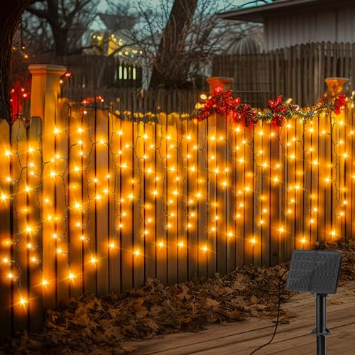 Gcstnn Solar Eiszapfen Lichterkette Außen, 4x1M 200 LEDs Solar Lichtervorhang, 8 Modi IP65 Wasserdicht Lichterketten Vorhang für Patio Gazebo Zaun Garten Fenster Weihnachts Dekoration-Warmweiß