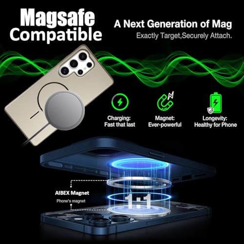 Image of AIBEX Ultra-Thin MagSafe Back Cover Case Compatible with Samsung S25 Ultra|Slim Fit Scratch-Resistant Matte |Magnetic Wireless Charging |Microfibre Lining | Camera Protection (PC Material) - Titanium