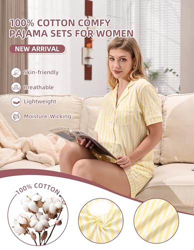 Image of NAP BOUND 100% Cotton Pajamas for Women Sets 2 Pieces Pjs Button short sleeves with Pockets Soft Sleepwear Loungewear XS-XXL