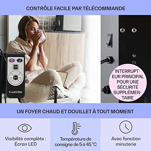 klarstein bornholm single radiateur à convection, pièces jusqu'à 25 m2, protection ip24, 1000 w, chauffage rapide, télécommande, ecran tactile led, mode eco, noir