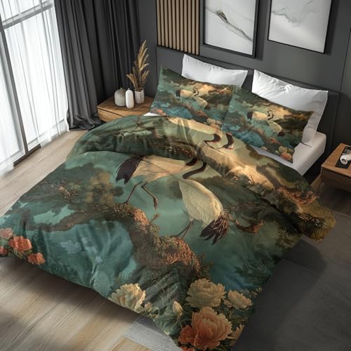Linge de lit chinois grue 140x200 microfibre zippée réversible