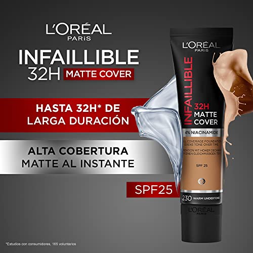LOréal Paris Infalible 24H Matte Cover Base De Maquillaje Alta Cobertura Mate Piel Clara Subtono Dorado 230 Miel Éclat 30Ml – Ansicht 2