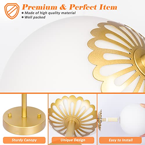 Yolsunes Mid Century Modern Brass Semi Flush Mount Ceiling Light, 3-Light Frosted Globe Glass Gold Chandelier, Globe Hanging Ceiling Light Fixture For Bedroom Living Room Nursery Room Foyer thumb #1