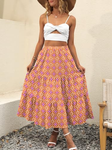 Image of ANRABESS Women's Summer Boho Flowy Swing Tiered A-Line Maxi Skirt 2026 Fashion Trendy Elastic Waist Pleated Long Beach Dress