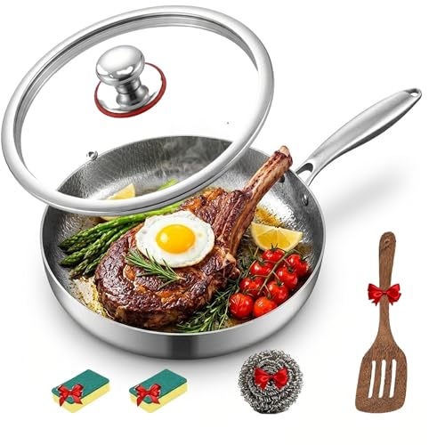 Générique Titane Pfanne,Poele en Titane,non revêtue poêle en titane martelé Pro,Ultra-Résistante Compatible avec tous les types de cuisinières...