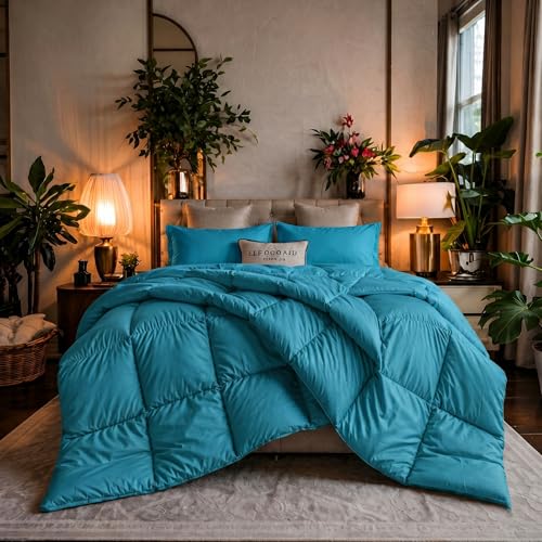 Image of Luxury Hotel Collection Cotton Comforter | All-Season Lightweight Quilt for Hot Sleepers | Plush, Breathable & Box-Stitched (King) Turquoise Blue