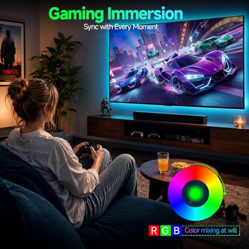 Image of Daymeet Led Lights for TV, 16.4ft TV Led Lights Led Backlight for 65-85 inch, TV Led Strip Lights,RGB Color Changing Led TV Light with Remote, Music Sync Bluetooth APP Control USB Christmas Lights