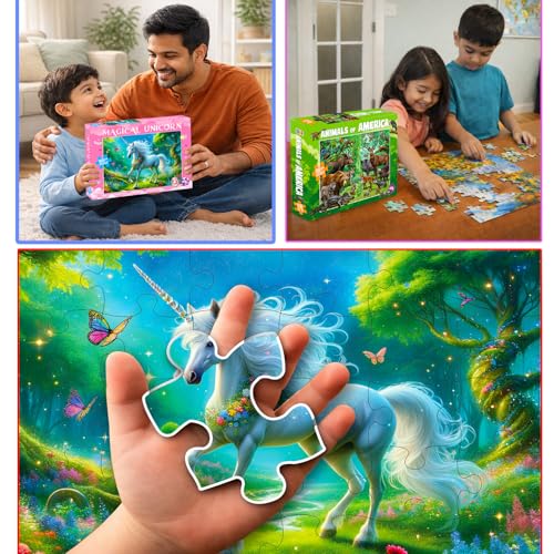 Image of Castle Jigsaw Puzzles for Kids and Childrens - Realistic Illustration Challenging Brain Booster Gifts, Fun and Creative Fun Game - Ages 5+ (500 Pcs) (Unicorn + Animal)