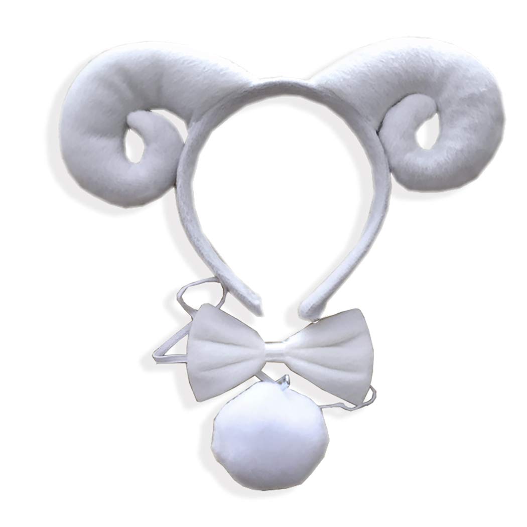She's Shining Women's White3 Cute Sheep Set Headband Costume Accessory With Bow Tie Tail For Party Decoration