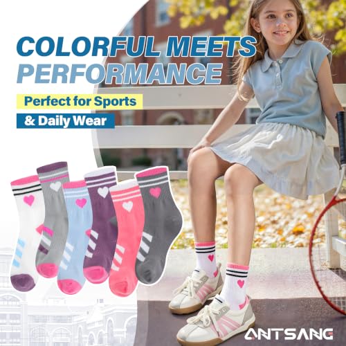 Image of ANTSANG Kids Boys Girls Athletic Cotton Socks,6 Pairs Youth Teen Crew Socks