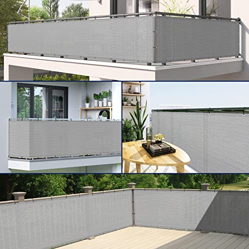Duerer Balcony Screen Privacy Fence Cover 3' x 10' Grey Fence Netting Mesh Shade Cloth Fabric UV Protection for Apartment Balcony Railing Porch Outdoor, Backyard, Patio, Included Cable Ties Rope by Duerer - Image 7