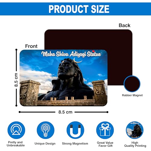 Image of Elegant Fridge Magnet with Themes |Rectangular Size Refrigerator Magnet with Magnetic Rubber Back | Pack of 1, 8.6cm X 5.4cm (Maha Shiva Adiyogi Statue)
