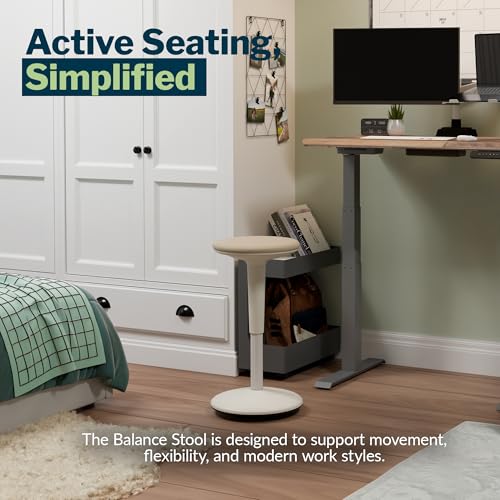 Image of Vari Balance Stool for Standing Desk - Ergonomic Active Sitting Stool for Home Office - Adjustable Height 22 to 29 Inches, 360 Degree Rocking Base, 275 lb Support - White /Sand Grey