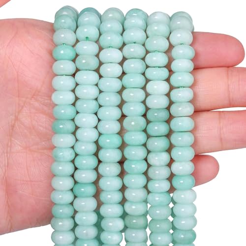 Songxi 5x8mm Natural Light Green Stone Rondelle Beads 75PCS Spacer Round Loose Abacus Beads for Jewelry Making Gemstone for Bracelet Necklace Earrings Arts and Crafts