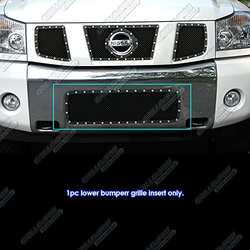Compatible with 2004-2007 Armada Titan Stainless Black Bumper Mesh Rivet Stud Mesh Grille NL5413H