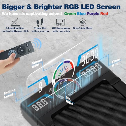 walking pad treadmill with 12 9-level auto incline 450 lbs capacity rgb led screen bluetooth speaker under desk treadmill compact treadmills for home hiking