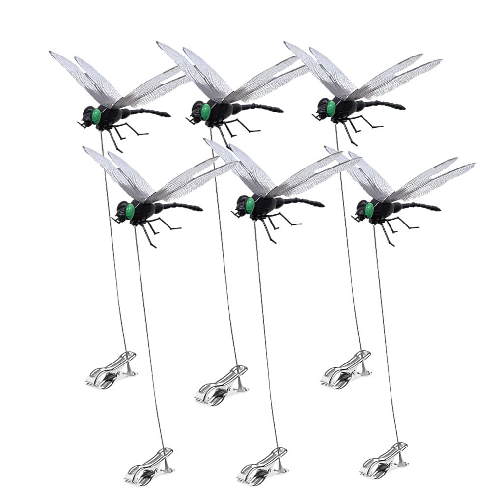 AGDLLYD 6 Pack Dragonfly Clip,3D Dragonfly Garden Stakes Decor,Fly Deterrent,Dragonfly Humming Bird Stakes,Deer and Horse,Bird and Fly Scare Devices for Indoor Outdoor Garden (6 PCS Black)
