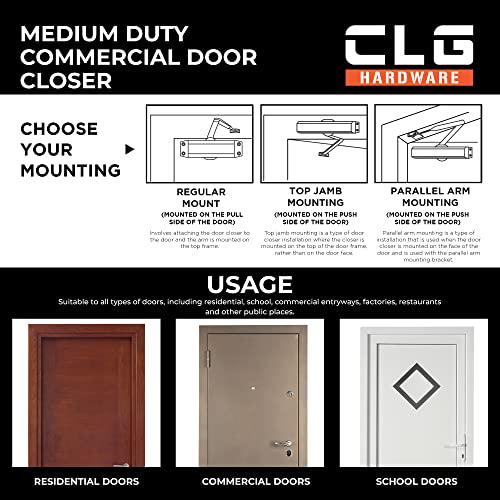 Clg Hardware Dc6003 Medium Duty Commercial Door Closer - Surface Mounted, Automatic Door Closer, Cast Aluminum - Ul 3 Hour Fire Rated, Size 3 For Residential & Light Commercial Doors - Us26D Aluminum #TOP1
