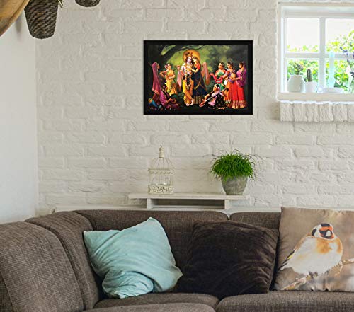 Image of ArtX Bhagwan Radha Krishna Traditional Indian Multicolor Framed Painting, 18.0X12.0 In, Multicolor, Set Of 1, Engineered Wood