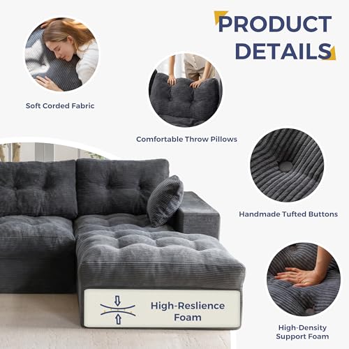 Image of MAXYOYO Modular Sectional Sofa with Ottoman and Loveseat, Cloud Boneless Couch with Layered Cushion, Flexible Module Combination Sofa for Living Room, No Assembly Required,Dark Grey