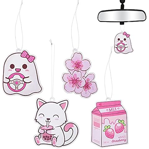 4PCS Car Air Fresheners Kawaii Cute Pendant Car Rearview Mirror Accessories for Car Hanging Decoration Car Interior Rearview Mirrors Scented Ornament Christmas Party Gift Cover