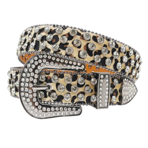 Rhinestone Belt Leopard Print Bling Belts Men Women Leopard Rhinestone Belt Western Cowgirl BB Belts Y2k