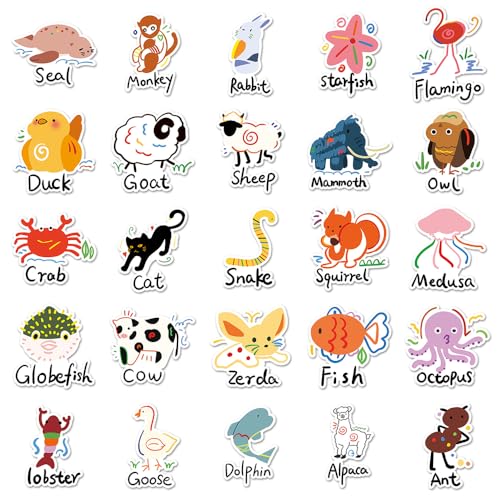 Cute Animals Vinyl Stickers, 50 PCS Waterproof Illustrated Animal Decals for Laptops Scrapbooking, Journals, Notebooks - Image 3