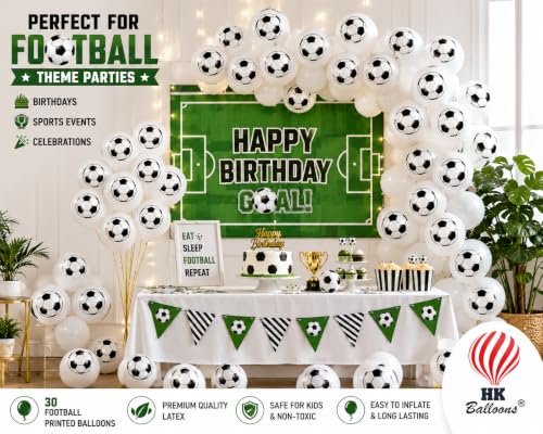 Image of HK Balloons 30 Pcs Football Printed Balloons for Football Theme Birthday Party Decorations | Soccer Ball Printed Latex Balloons for Kids Boys Sports Theme Party, School Events & Celebrations | White