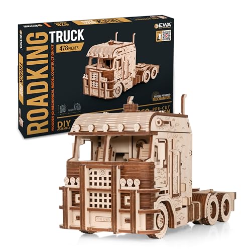 EWA Eco-Wood-Art - “Truck “Road King” - Puzzle 3D en Bois - Casse-tête pour Adultes et Adolescents -à Monter soi-même sans Colle- 478 pièces