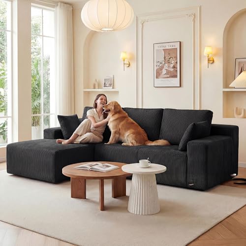 Image of GRUSIGN Cloud Sectional Boneless Couches for Living Room, Modular L Shaped Couch with Deep Seat Oversized Left Facing Chaise, Memory Foam Compressed Spineless 3 Seater Sofa for Apartment, Black