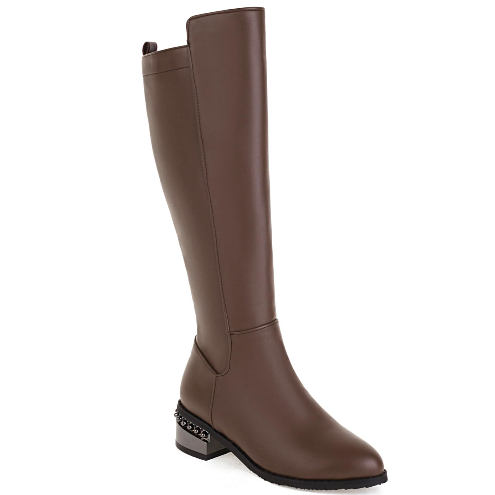 Womens Winter Solid Square heels Round Toe Side Zipper Tall Boots