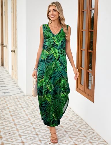 Image of JollieLovin Women Plus Size Summer Tank Maxi Dresses Sleeveless Causal V Neck Beach Long Dresses Swim Cover up (L-5X)