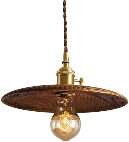 Miniatura 5 de Apliques de pared creativo colgante de madera retro con enchufe de lámpara de latón, lámpara de montaje colgante rústica ajustable para cocina, isla