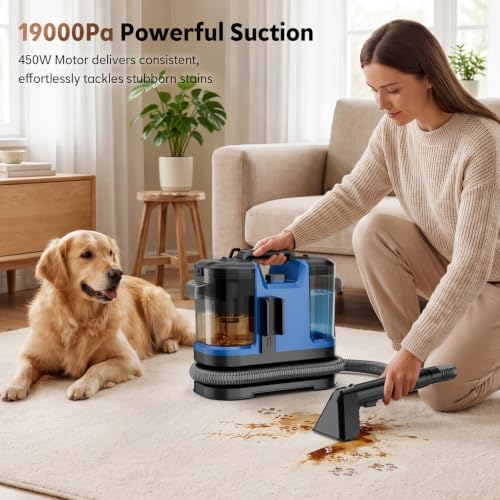 Image of Portable Carpet Cleaner Machine, 19kPa Fabric Spot Cleaner Machine | Handheld Upholstery Cleaner Deep Cleaning for Furniture, Pet Stains, Couch, Rug, Car, Mattress, Seat, Blue