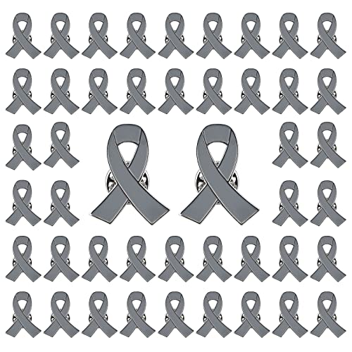 WANDIC Lot de 50 Broches en Forme de Ruban Gris Broche Ruban Épingles en Métal pour Sensibilisation au Parkinson Tumeur Cérébrale