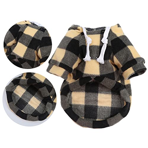 Piang Gouer Sudadera con capucha para perro, patrón de cuadros, cálida y cómoda sudadera con bolsillo de felpa corta para perros pequeños, medianos y grandes (negro beige-M) Cover
