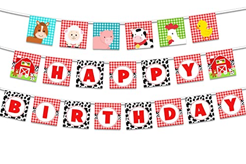 Farm Animals Theme Birthday Banner, Cartoon Farm Birthday Party Decorations For Kids Birthday Baby Shower, Farm Theme Party Decors Supplies Barnyard Party Fabric Banner Bunting Garland For Boys Girls #TOP7
