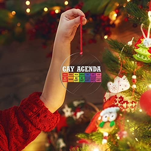 Gay Agenda Christmas Keepsake Acrylic Xmas Ornaments Gay Ornament For Christmas Tree Decor Lesbian Pride Lgbtq Rainbow Support Xmas Tree Decorations Christmas Eve Exchange Gift #TOP2