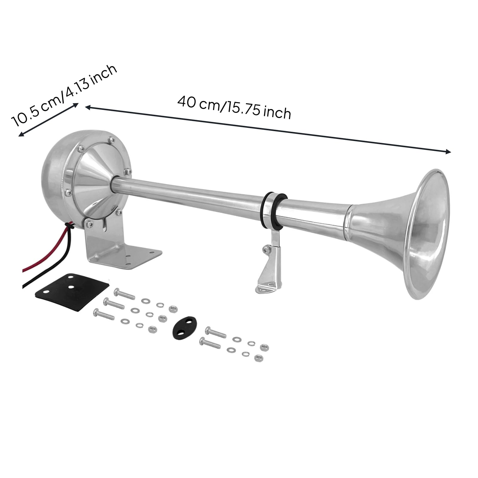 Tromba Elettrica Marina Auto Barca Clacson Tromba Singola Avvisatore Sonoro Acciaio Inox 12V Costruzione Solida Finitura Installazione Diretta Adatto, 24V Tubo Singolo