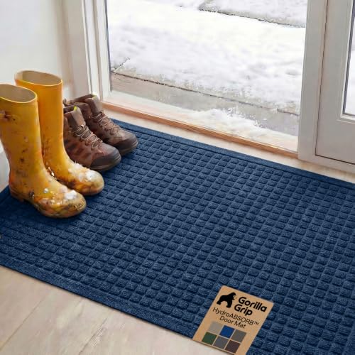 Image of GORILLA GRIP Ultra Absorbent Front Door Mat Outside Entrance, 47x35, Traps Dirt and Moisture, HydroABSORB Indoor Outdoor Doormat Holds Up to 6 Cups Water, Stain and Fade Resistant Welcome Mat, Blue